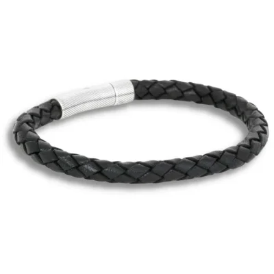 NOBEL by BILLGREN Silver/Läderarmband Svart 19,5CM