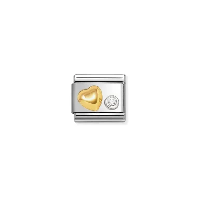 Nomination Composable Classic Länk, Gold Heart, CZ set in silver