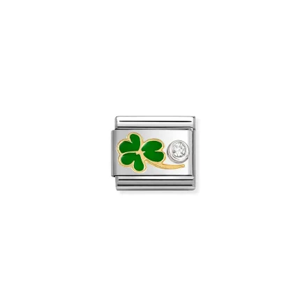Nomination Composable Classic L&Scaron;nk, Green Clover & CZ set in silver