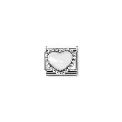 Nomination Composable Classic Länk, White Heart, beaded setting