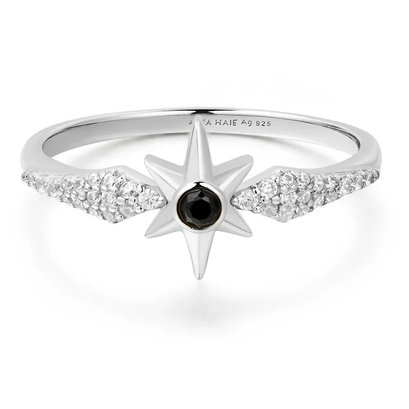 Ania Haie Silver Svart ONYX STAR Ring R061-02H