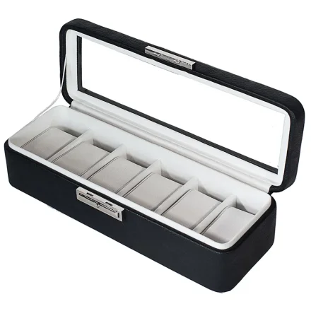 Klocklda För 6 klockor Svart/Vit (33361) - Fönster i locket