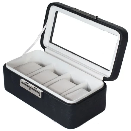 Klocklda För 4 klockor Svart/Vit (33349) - Fönster i locket