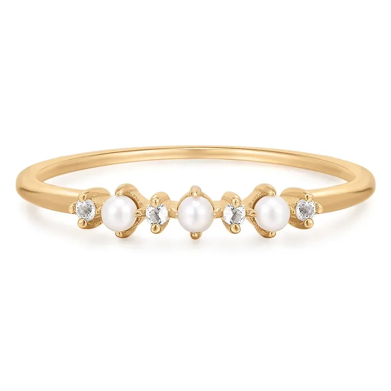 Ania Haie 14 KT Ring PEARL AND WHITE SAPPHIRE RAU009-02YG